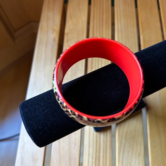 Vintage Wood Bracelet Bangle with Leopard Pattern - Picture 5 of 6